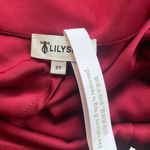 Lilysilk Wide-Legged Silk Fig Pants in Oxblood, Size 27 - Picture 6 of 9